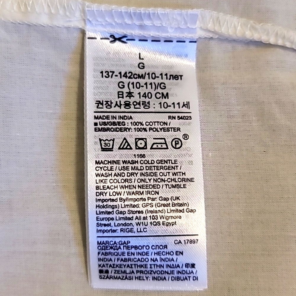 NWT Gap Girls' Embroidered White Top, Size L(10-11) - Picture 8 of 11